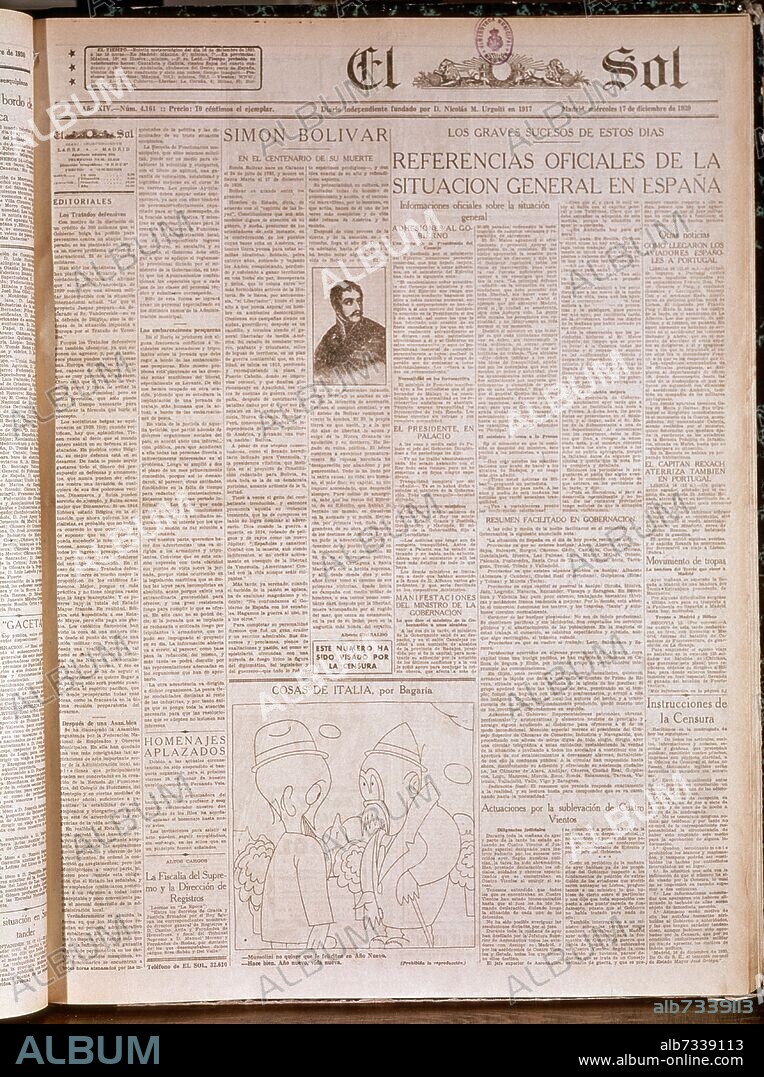 PERIODICO EL SOL - PORTADA DEL 17 NOVIEMBRE 1930.