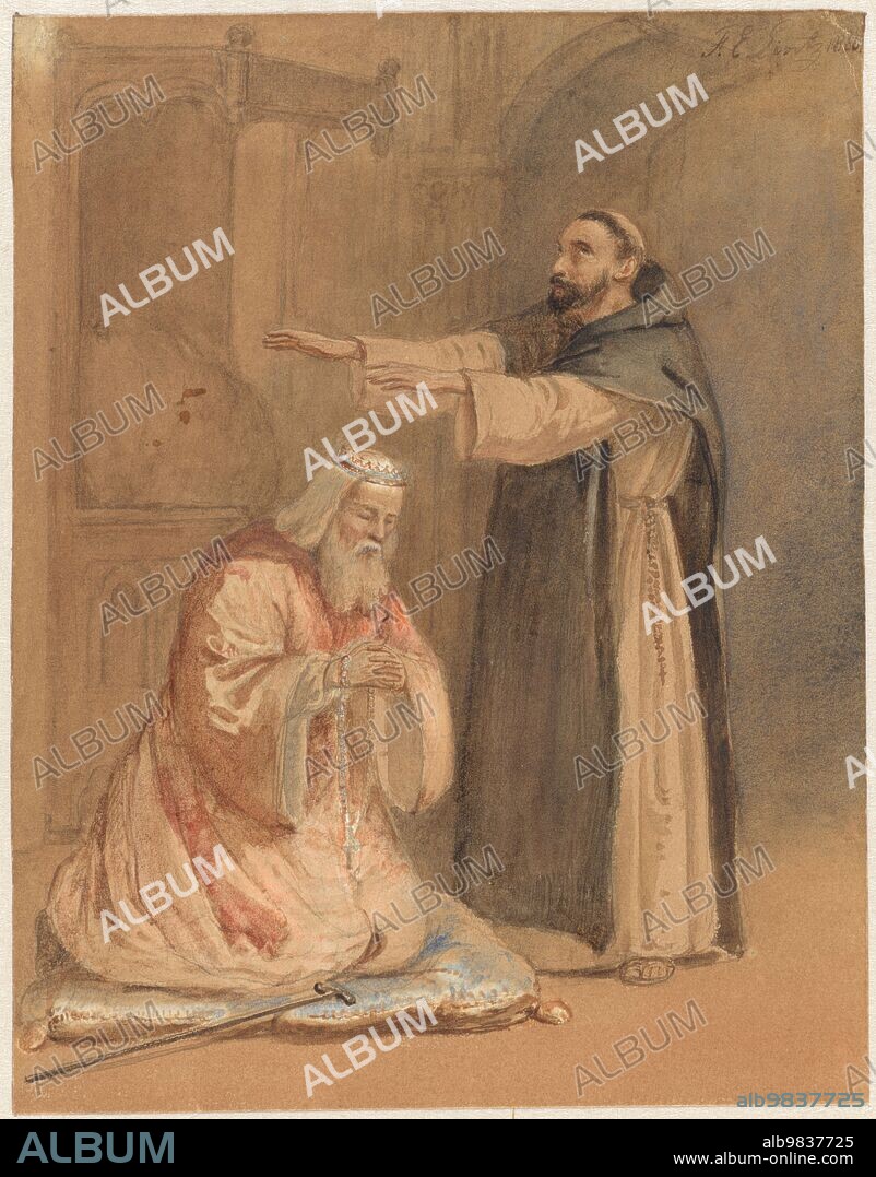 FERDINAND ERNST LINTZ. The Blessing of a King by a Monk, 1860.