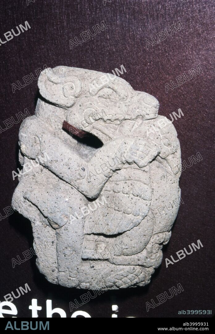 Aztec stone carving of Jaguar killing a Vulture, Hacha; Veracruz state, Mexico, 400-700. Associated with the Ritual Ball-Game of Central America.