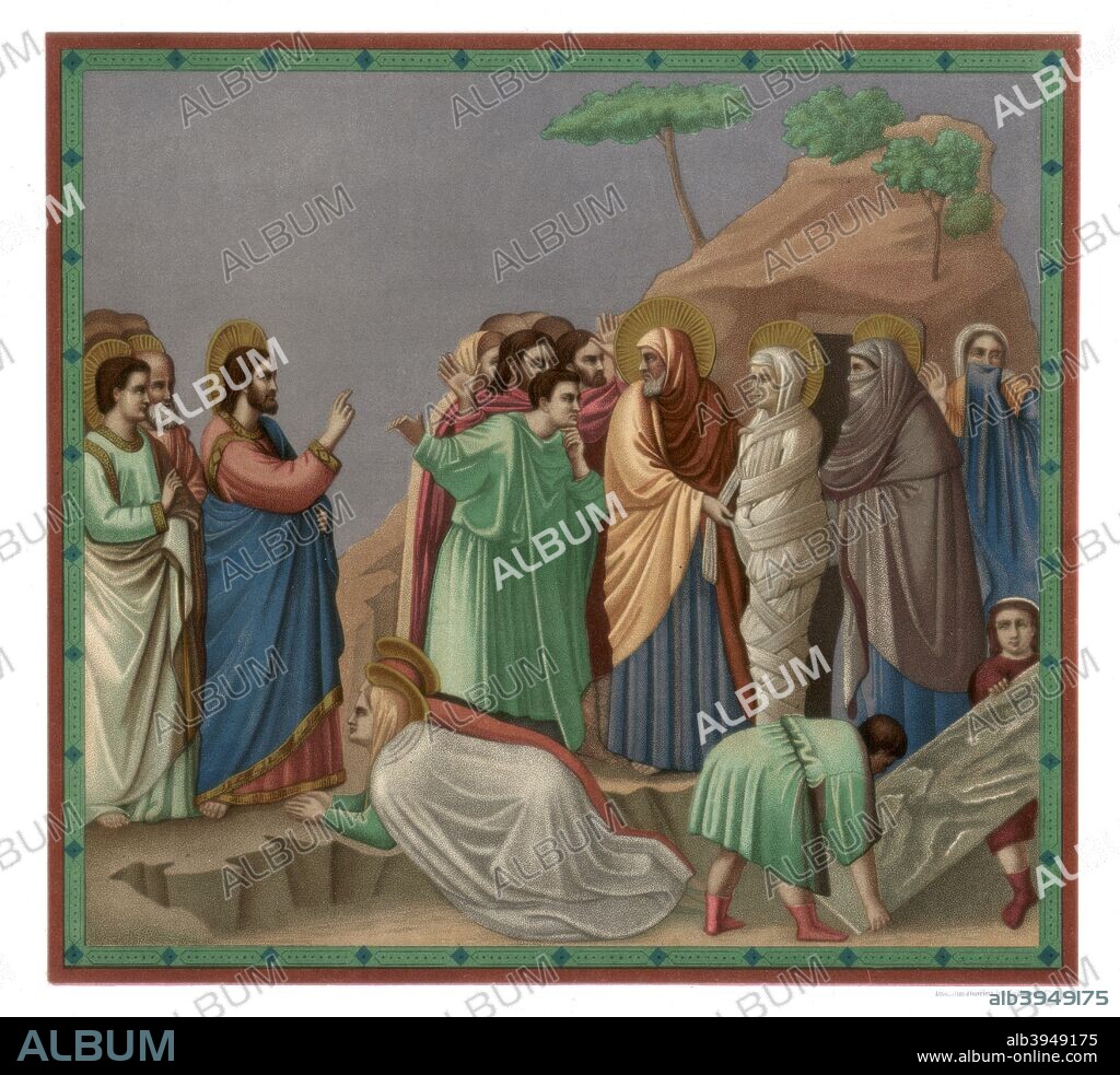'Scenes from the Life of Christ: Raising of Lazarus', 1304-1305 (1870). Fresco in the Cappella Scrovegni (Arena Chapel), Padua. A print from Les Chef D'oeuvre de la Peinture Italienne by Paul Mantz, Paris, 1870.