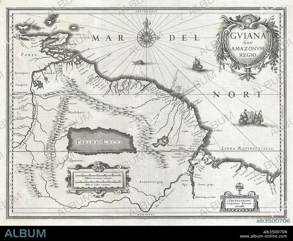 1635, Blaeu Map Guiana, Venezuela, and El Dorado.