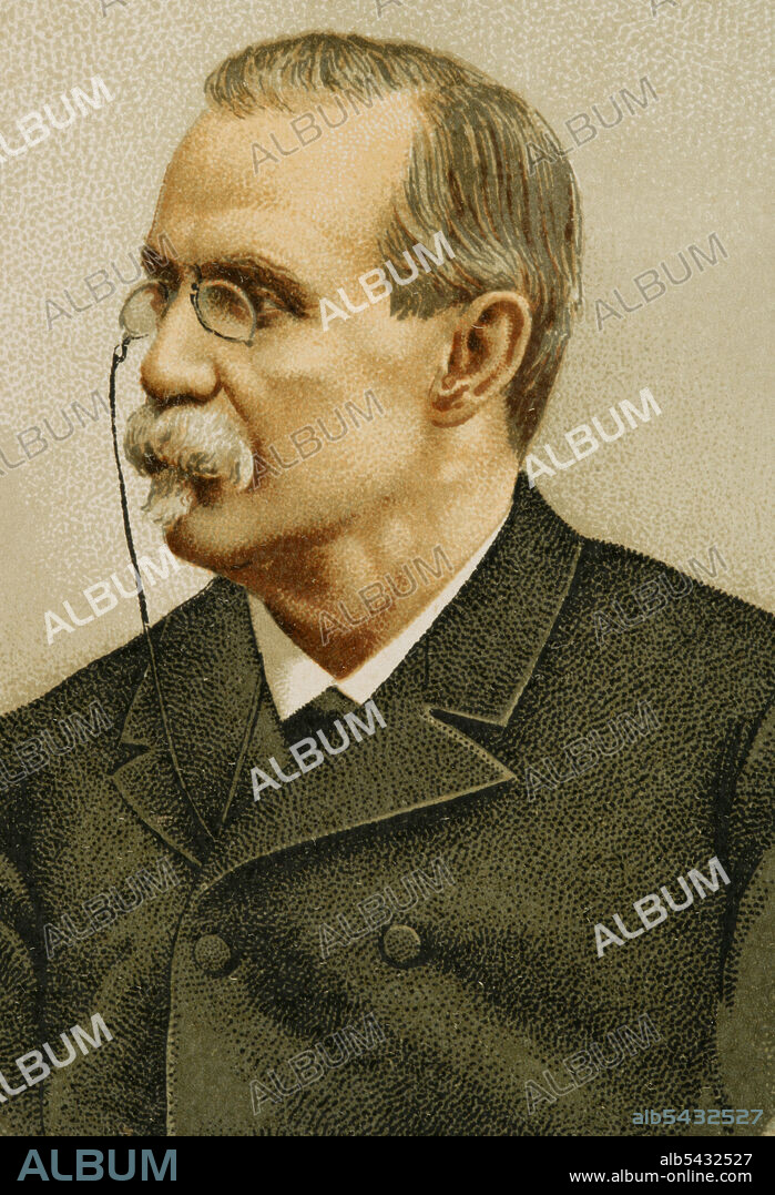 Antonio Cánovas del Castillo (1828-1897). Spanish politician and historian. Founder of the Conservative Party. Portrait. Chromolithography. "Historia General de España" (General History of Spain), by Miguel Morayta. Volume VIII. Madrid, 1894.