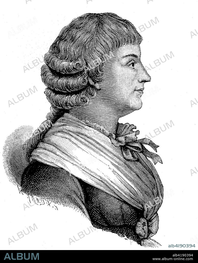 Portrait of Jeanne-Marie Roland de La Platiere, better known as Madame Roland, March 17, 1754 - November 8, 1793, was a political figure in the French Revolution, digital improved reproduction of an original print from the 19th century.