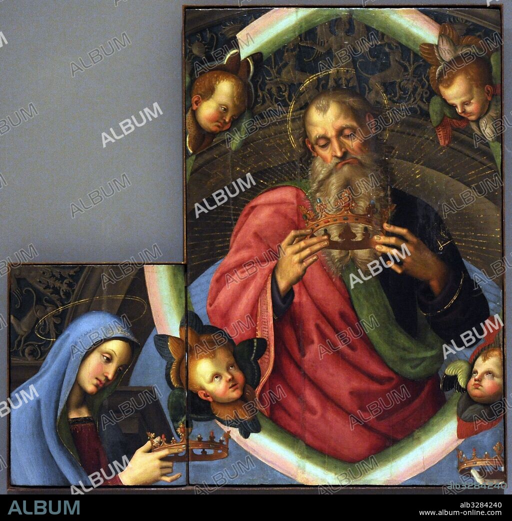 Raphael (1483-1520) and Evangelista da Pian di Meleto (1458-1549). The Eternal Father and the Virgin, 1501. Bourbon Collection. National Museum of Capodimonte. Naples. Italy.