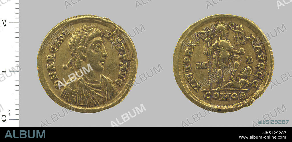 Ruler: Arcadius, Emperor of Byzantium, 377408, ruled 395408, Mint: Milan, Solidus of Arcadius, Emperor of the Eastern Roman Empire from Milan, 395405, Gold, 4.46 g, 6:00, 20.7 mm, Made in Milan, Italy, Italian, 4th and 5th century, Numismatics.