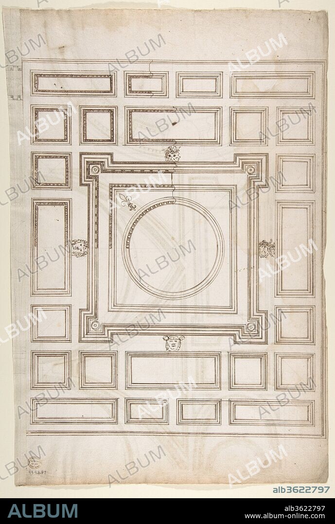 Unidentified, ceiling plan (recto) Palazzo Farnese, ceiling plan (verso). Dimensions: sheet: 17 5/16 x 11 7/16 in. (43.9 x 29.1 cm). Draftsman: Drawn by Anonymous, French, 16th century. Date: early to mid-16th century.