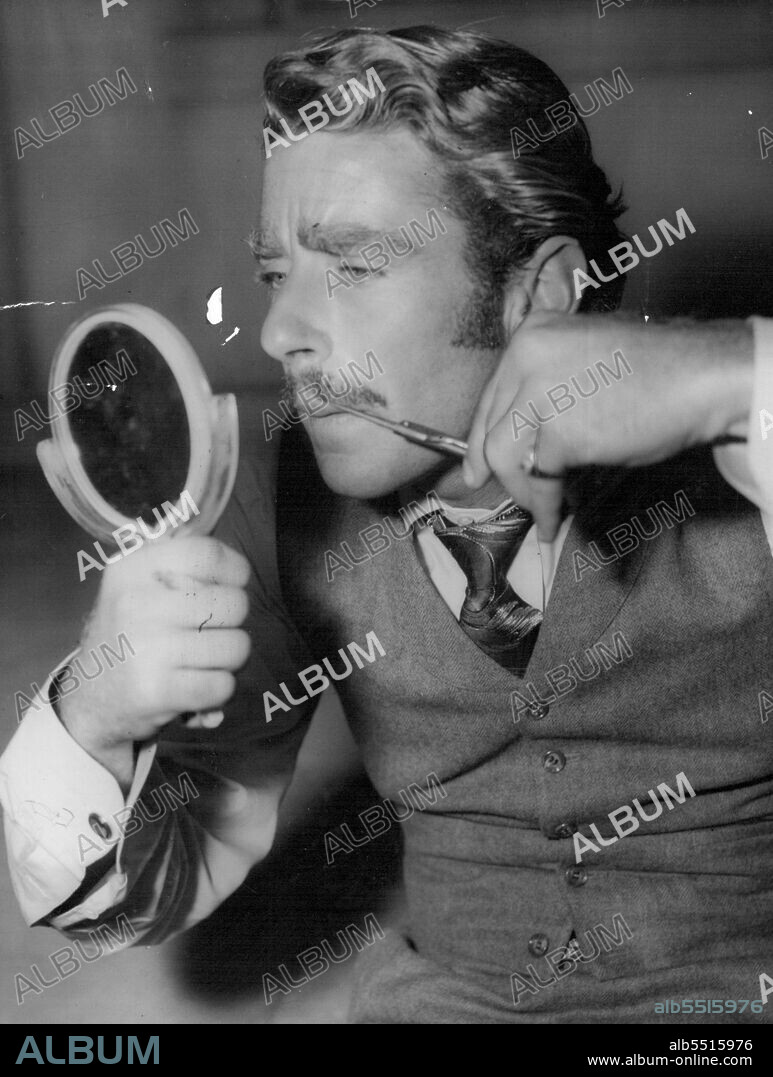 Peter Lawford who takes part of "Connor" in the Fox picture "Kangaroo" trimming his moustache while waiting his cue. November 13, 1950. (Photo by Thompson/Fairfax Media).
