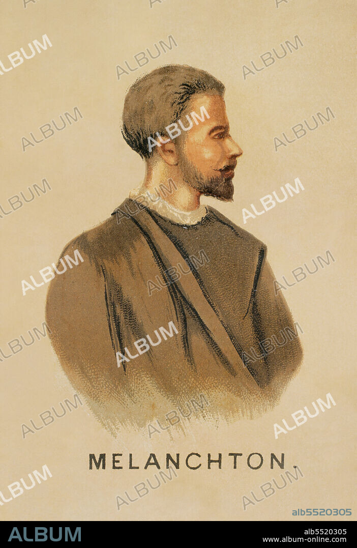 Felipe Melanchthon (1497-1560). Reformador religioso alemán. Retrato. Cromolitografía. Historia Universal, por César Cantú. Tomo VIII. Publicado en Barcelona, 1886.