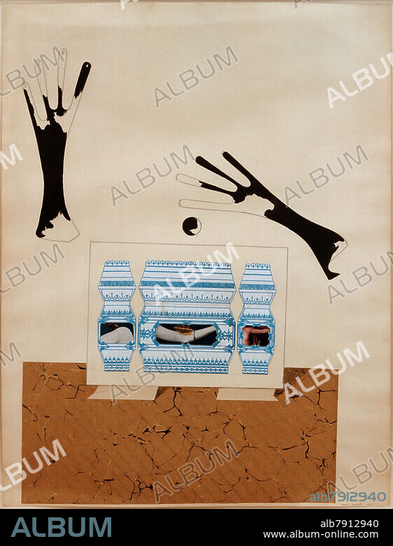 MAX ERNST. Ernst, Max; 1891-1976. "Loplop présente Loplop" (Loplop stellt Loplop vor), 1931. Collage, Bleistift und Tusche auf Papier, 64 x 52 cm. Privatsammlung.