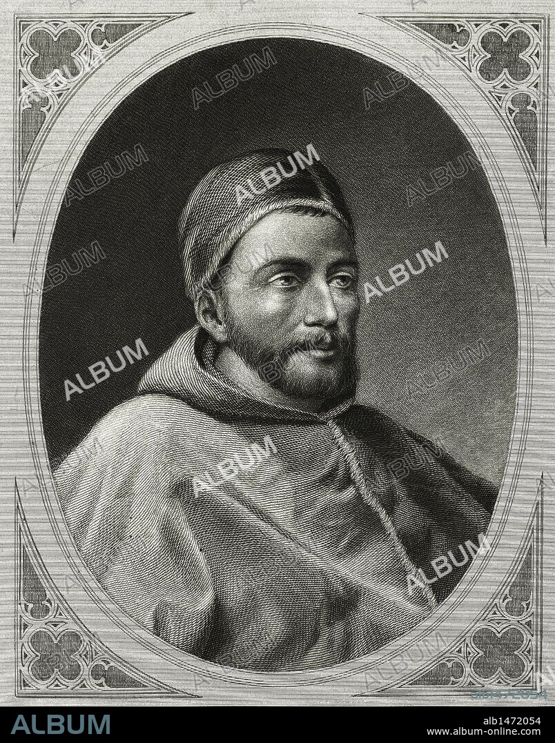CLEMENTE VII (1342-1394). Hijo de Amadeo III, conde de Ginebra. Le reconocieron como Papa, Pedro IV "el Ceremonioso", Enrique II de Castilla, Juana de Nápoles y Carlos V de Francia. Estableció su Corte en Aviñón, dándose así el Gran Cisma de Occidente (1378-1417). Grabado de 1882.