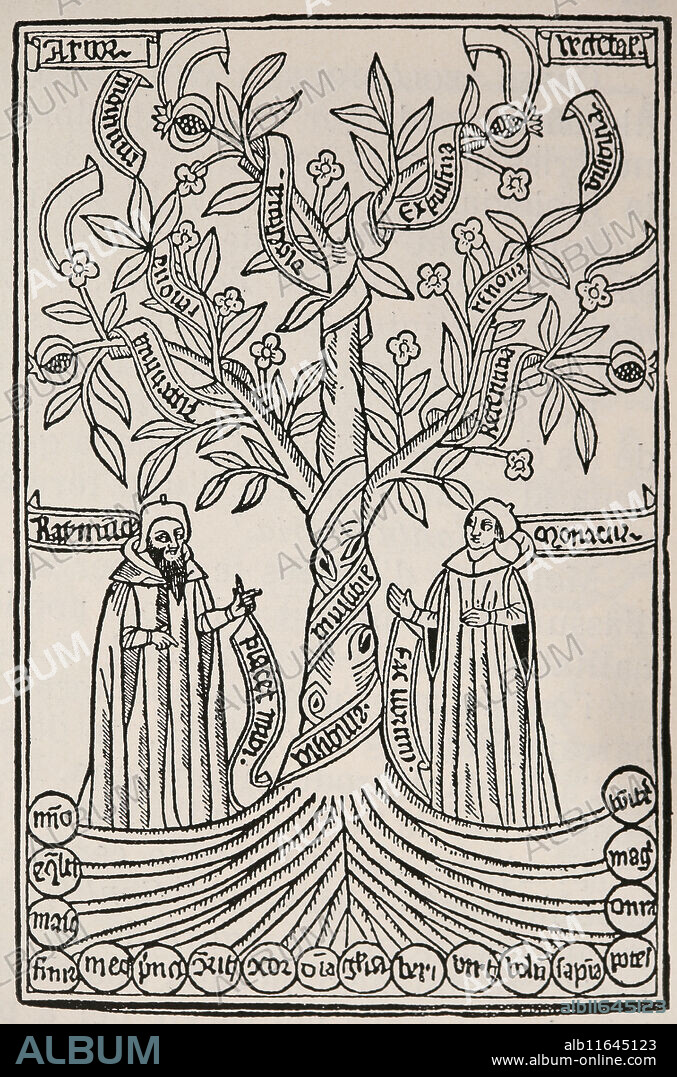 Ramon Llull (1235-1316). Spanish writer and philosopher. Tree of Science or Arbor Scientiae,  1295-1296.  Engraving, 1489, Barcelona.