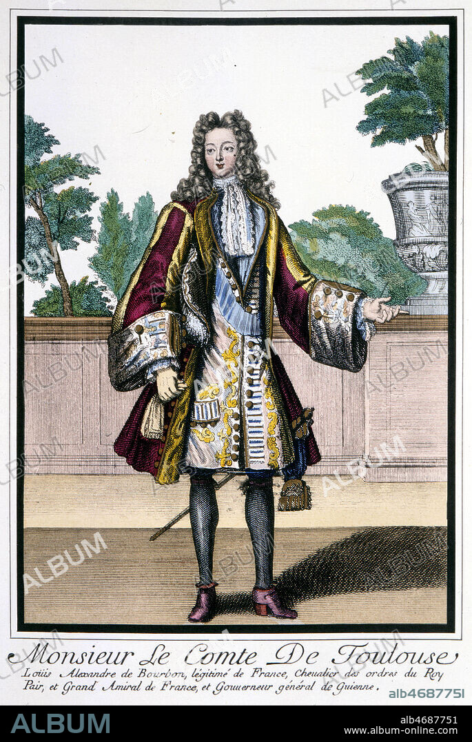 'Monsieur le Comte de Toulouse'. Louis Alexandre de BOURBON, 3eme fils de Louis XIV et de la marquise de Montespan. Estampe de Nicolas BONNART (1646-1718) vers 1700 . Credit : Collection KHARBINE-TAPABOR.