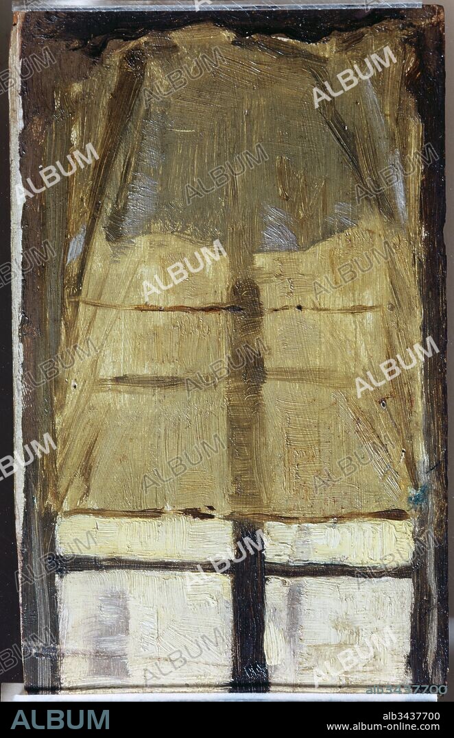 Pablo Picasso / "Window with curtain from inside", 1899, Oil on panel, 22 x 13.8 cm, MPB 110.218.