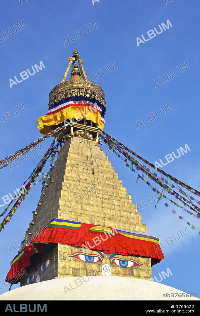 All seeing eyes of the Buddha, Boudhanath Stupa, UNESCO World Heritage Site, Kathmandu, Nepal, Asia.