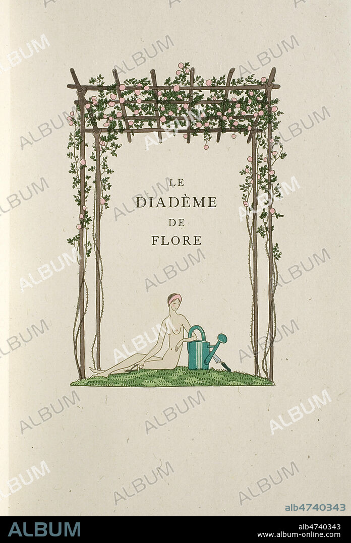 Frontispice, Gérard d'HOUVILLE (pseudo de Marie de Heredia (1875-1963) fille de Jose-Maria de HEredia) . LE DIADEME DE FLORE. P., Chamontin, Société d'Edition "Le Livre", 1928; petit in-8 (14 X 19 cm) compositions en couleurs de André-Edouard MARTY (1882-1974) gravées sur bois par Georges Bertrand. Collection privee. ADAGP. Credit MIGNY/KHARBINE TAPABOR.