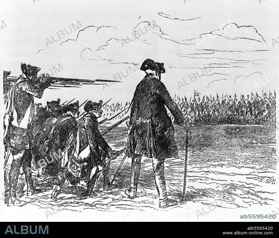 Bayerischer Erbfolgekrieg 1778/79. (Preußen unter Friedrich dem Großen und Sachsen gegen Kaiser Josef II.). - Aufstellung preußischer und österreichischer Truppen zur Schlacht, Sommer 1778. - Holzstich nach Adolph Menzel. Aus:. Franz Kugler, Geschichte Friedrichs des Großen, Leipzig 1840.