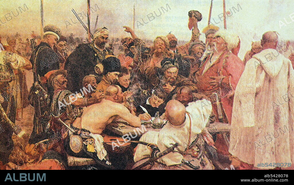 Reply of the Zaporozhian Cossacks to Sultan Mehmed IV of the Ottoman Empire, also known as Cossacks of Saporog are drafting a Manifesto (painting by Russian artist Ilya Repin 1891). Reply of the Zaporozhian Cossacks depicts a supposedly historical tableau, set in 1676, and based on the legend of Cossacks sending an insulting reply to an ultimatum from the Sultan of the Ottoman Empire, Mehmed IV.