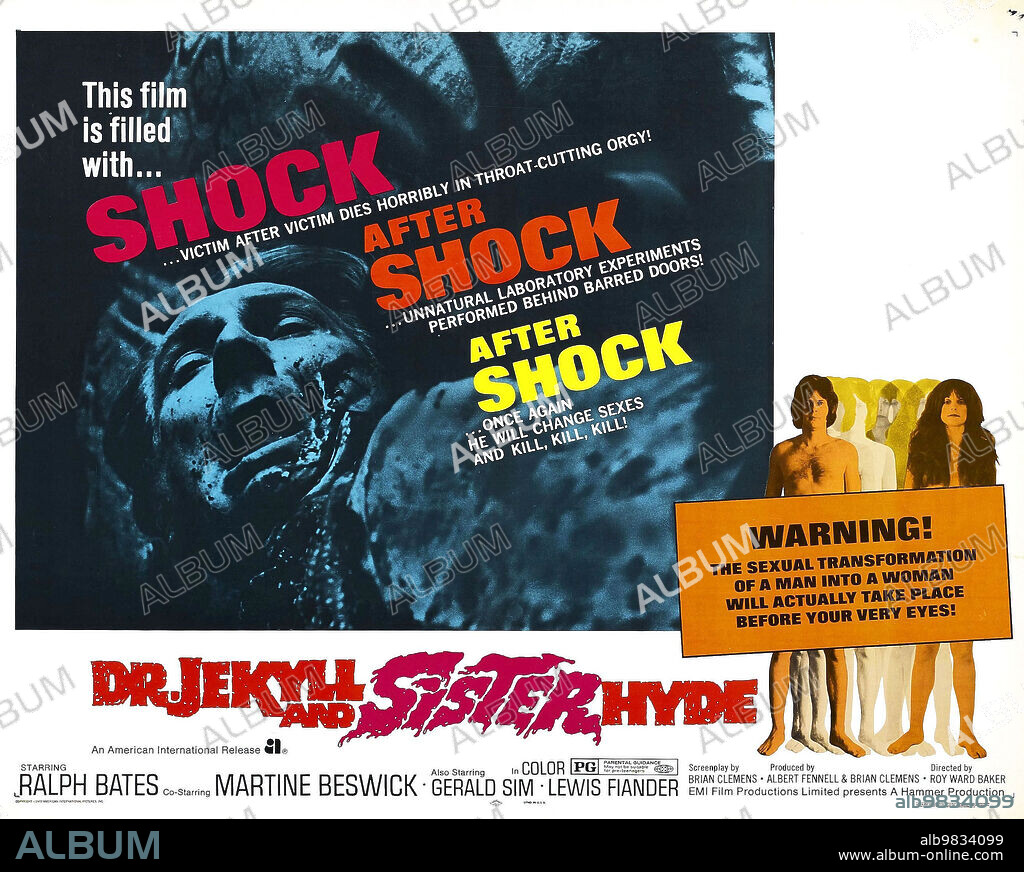 Poster de EL DR. JEKYLL Y SU HERMANA HYDE, 1971 (DR JEKYLL & SISTER HYDE), dirigida por ROY WARD BAKER. Copyright HAMMER/AIP.