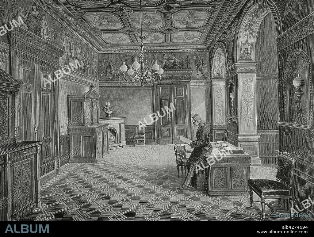 Helmuth von Moltke (1800-1891. German field marshal. Moltke in his cabinet in the German general staff palace. Berlin, Germany. Engraving. La Ilustración Española y Americana, 1882.