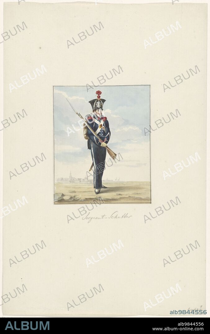 ANON. Sergeant of the militia, 1830-1831. Soldier in uniform. Part of a series of six drawings of uniforms of the Dutch army around 1830.
