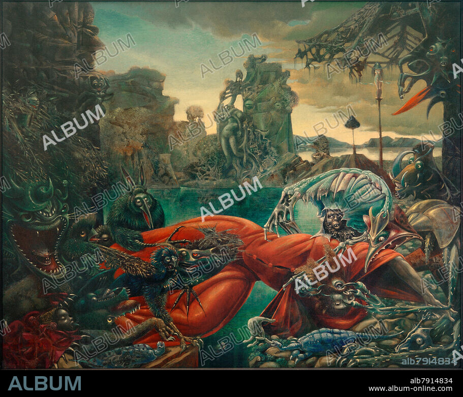 Max Ernst; 1891-1976. "Temptation of Saint Anthony" (Tentation de Saint Antoine), 1945. Huile sur toile, 108 × 128 cm. Duisburg, Wilhelm-Lehmbruck-Museum.