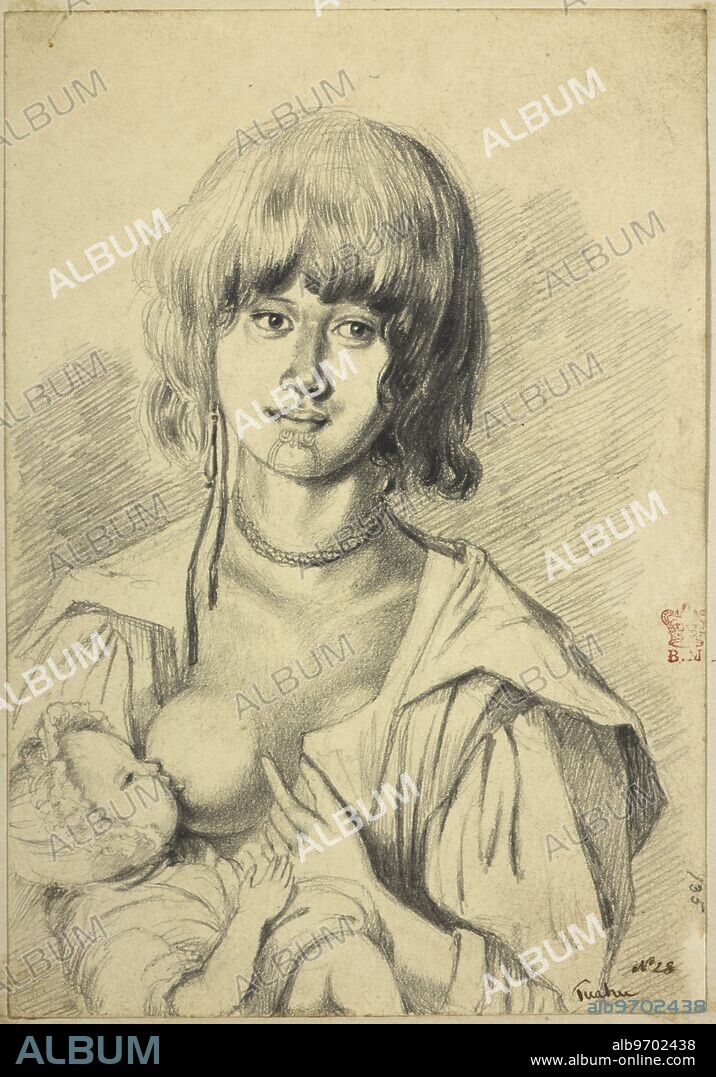 [Drawing no.135] Portrait of Tuahu, a Maori woman, breast-feeding her child.