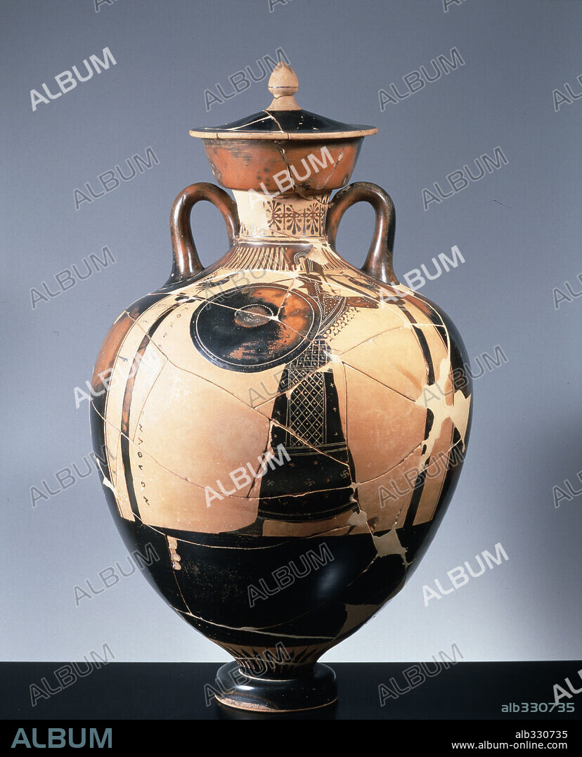 The Panathenaica Amphora by Berlin painter, 470 b.C. with Athene Promachos or protector of the city.