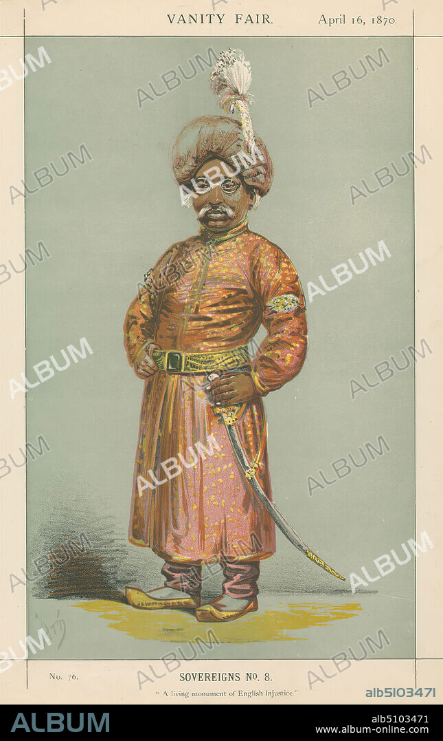 Vanity Fair: Royalty; 'A Living Monument of English Injustice', The Nawab Nazim of Bengal, Behar and Orissa, April 16, 1870, Alfred Thompson, ca. 18331895, British, 1870, Chromolithograph.