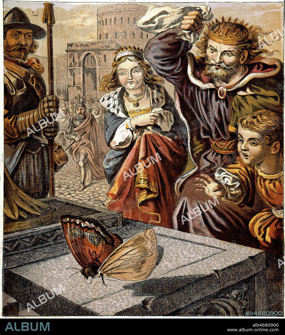 TOM POUCE. Conte des freres GRIMM. Chromolithographie, Edition Hachette, 1869, 19eme siecle . Credit KHARBINE TAPABOR.