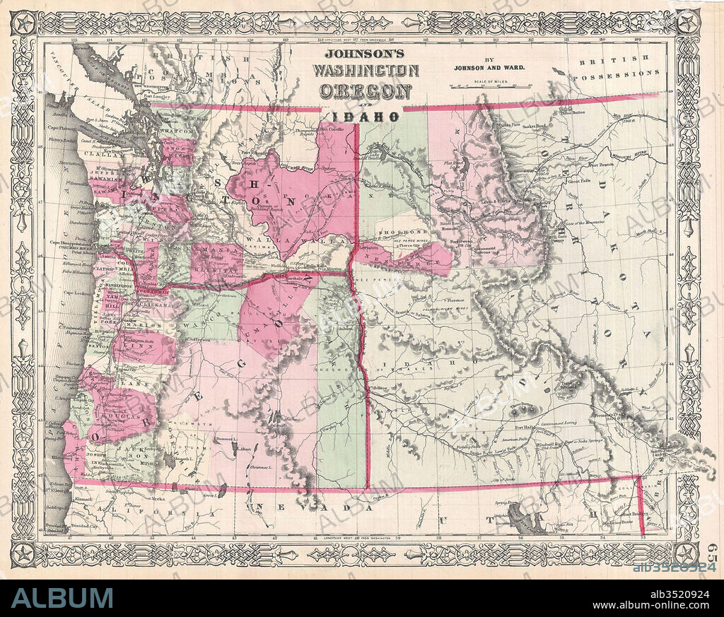 1864, Johnson Map of Washington, Oregon, and Idaho.