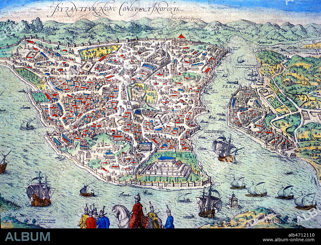 La ville de CONSTANTINOPLE , en TURQUIE. Carte ou plan debut 17eme siecle, Byzance, Istanbul, I. Collection Lallement de Betz XIV393 . Credit Collection JEAN VIGNE/KHARBINE TAPABOR.