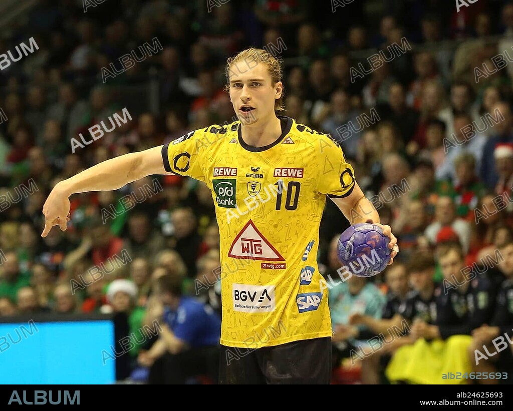 German handball player Juri Knorr (RNL) handball Bundesliga season 2023-2024 SC Magdeburg, Rhein Neckar Löwen in Magdeburg on 16/12/2023, German handball player Juri Knorr (RNL) handball Bundesliga season 2023-2024 SC Magdeburg, Rhein Neckar Löwen in Magdeburg on 12/16/2023