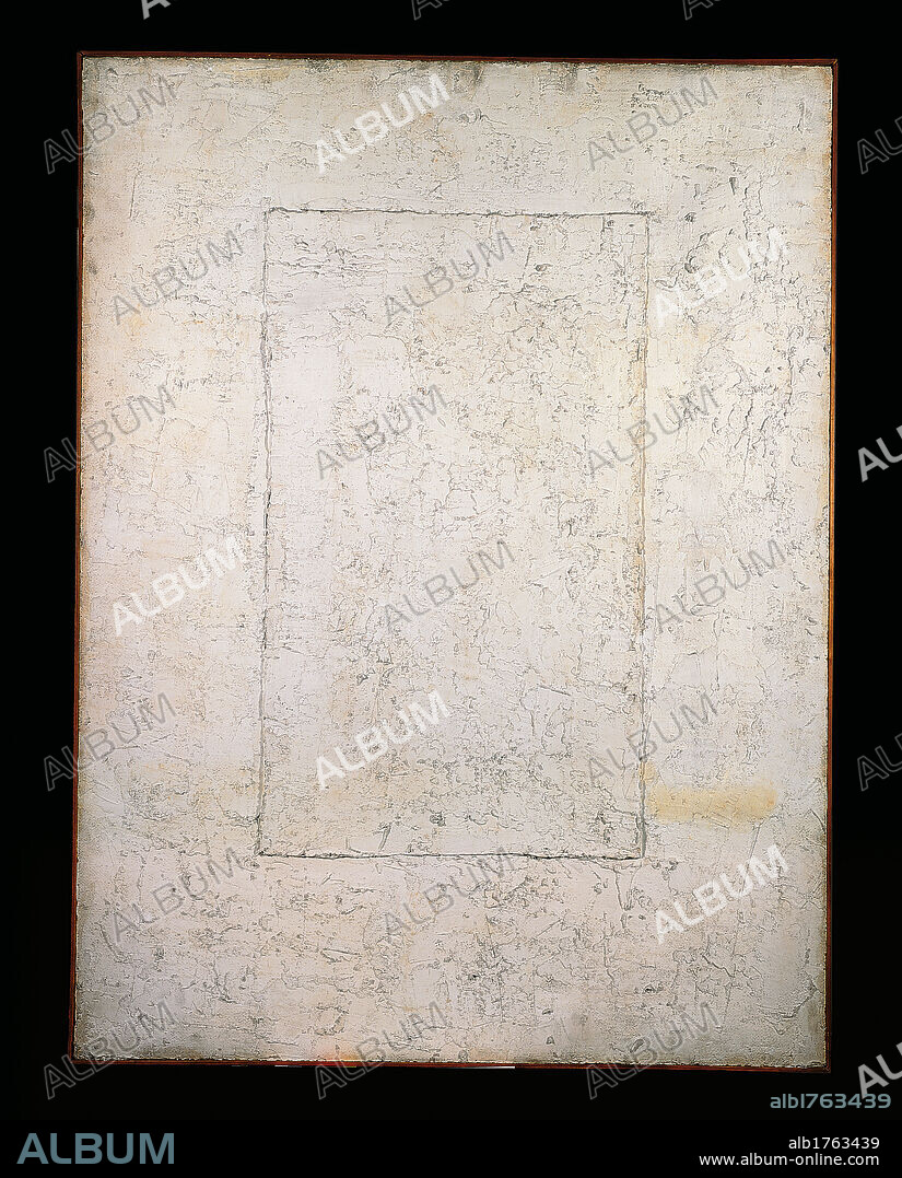 Rectangle, by Piero Manzoni, 1958, 20th Century, Plaster paste on paper, cm 130 x 97. Italy, Lombardy, Milan, Gallery of Modern Art. Full view. Black rectanle on white plaster paste.  Please remember that author's rights have to be cleared for modern and contemporary works of arts.