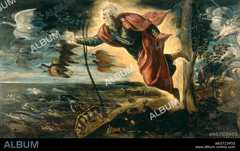 Tintoretto, eigentl. Jacopo Robusti 1518-1594. "Die Erschaffung der Tiere", um 1550/53. Öl auf Leinwand, 151 × 258 cm. Ehemals Scuola della Trinita. Venedig, Galleria dell'Accademia.