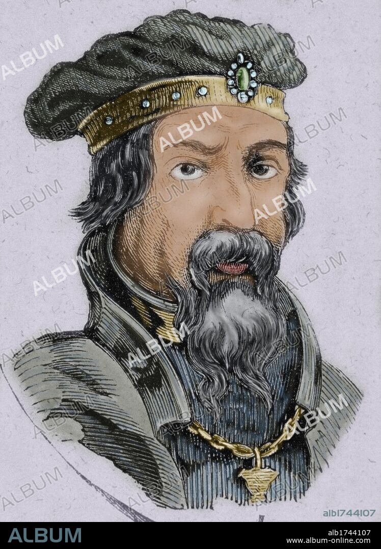 Pelagius (c. 685-737). Visigothic nobleman who founded the Kingdom of Asturias, ruling it from 718 until his death. Leader of the revolt in Asturias (718-737) against the Muslim power. Colored engraving.