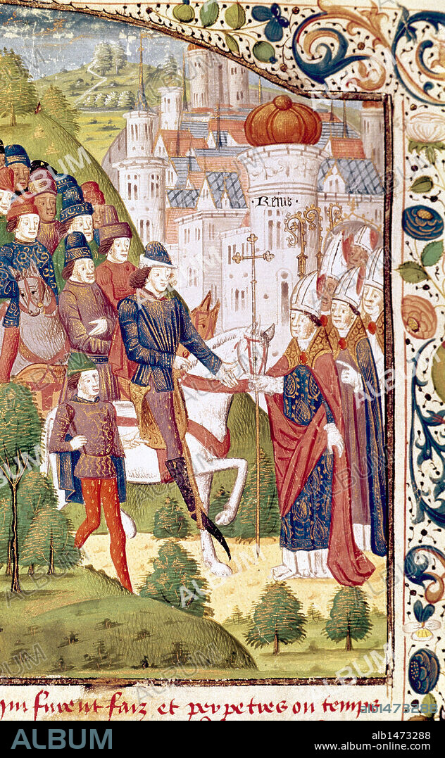 Charles VI (1368-1422), called the Beloved. King of France from 1380 to 1422, as a member of the House of Valois. Coronation in Reims. Chronicle of Jean Froissart. Conde Museum. Chantilly. France.