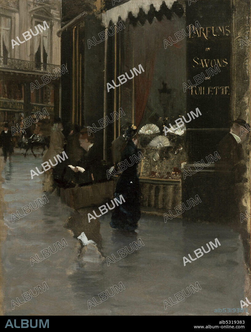 GIUSEPPE DE NITTIS. La parfumerie Violet, à l'angle du boulevard des Capucines et de la rue Scribe.