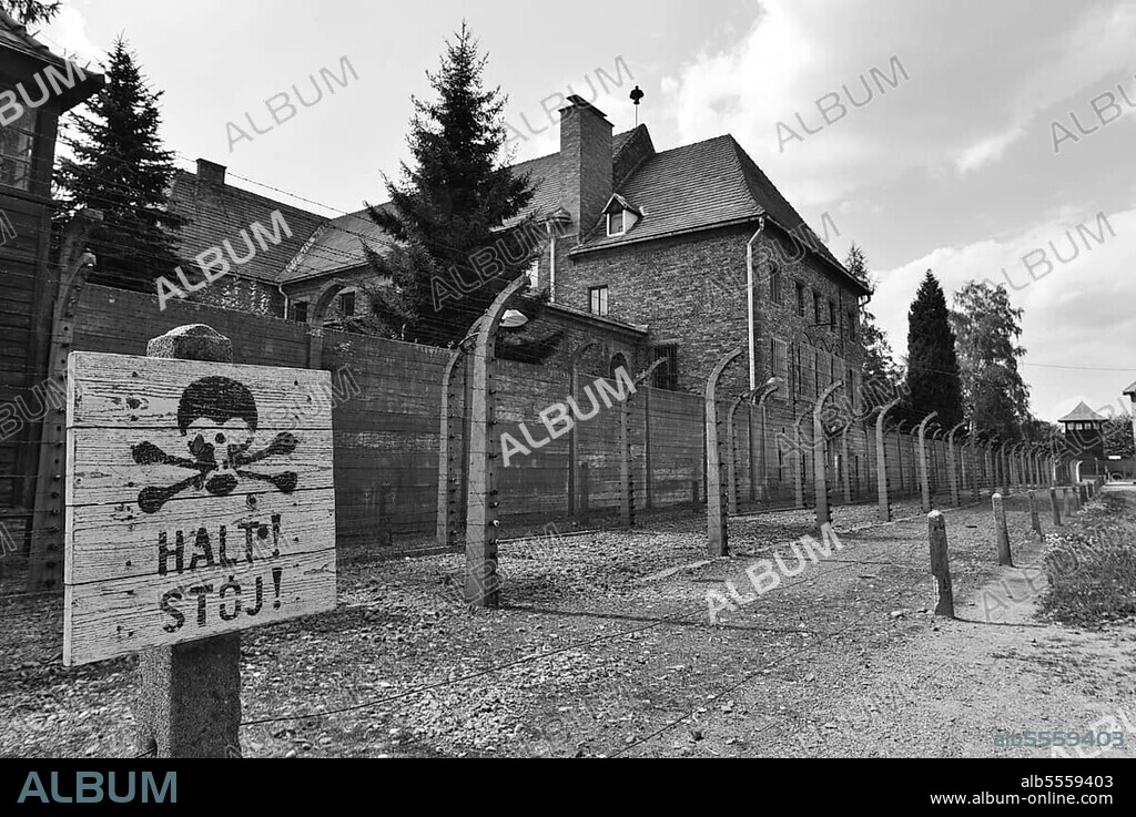 Barbed wire, watchtower, camp building, Stammlager I, concentration camp, Auschwitz-Birkenau, Auschwitz, Poland