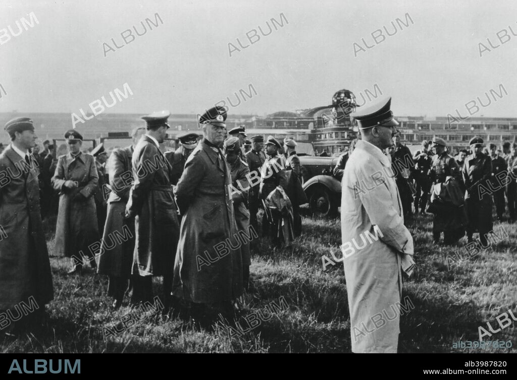 Adolf Hitler inspecting the captured Le Bourget airfield, Paris, France, 23 June 1940. Hitler's senior general, Wilhelm Keitel, stands behind him.