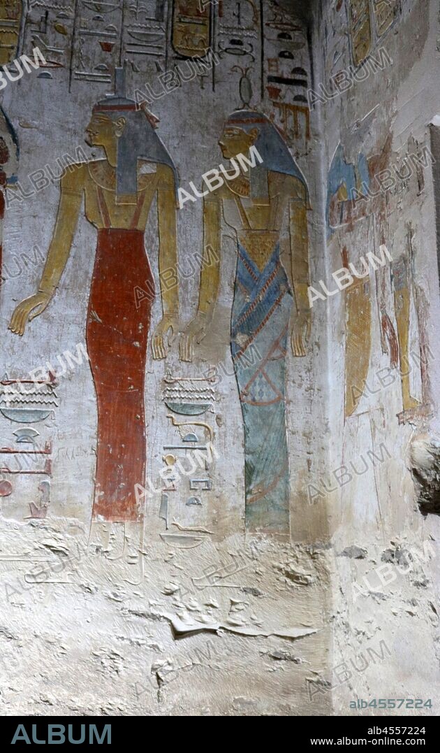 A photograph taken within Tomb KV8, located in the Valley of the Kings, used for the burial of Pharaoh Merenptah of Ancient Egypt's Nineteenth Dynasty. Merneptah or Merenptah (reigned July or August 1213 BC – May 2, 1203 BC) was the fourth ruler of the Nineteenth Dynasty of Ancient Egypt.