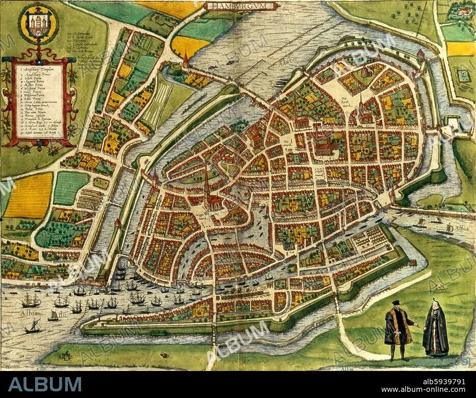 Braun, Georg and Franz Hogenberg. "From Civitates Orbis Terrarum -Hamburg", 1572-1606. 40.8 × 27.6cm. London, Sotheby's. Lot 138, 7/12/89.