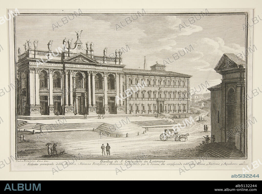 Artist: Giuseppe Vasi, Italian, 17101782, Artist, forgery of probably: Giovanni Battista Piranesi, Italian, 17201778, Basilica di S. Giovanni in Laterano (The Church of St. John Lateran), Etching, platemark: 21.1 × 32.2 cm (8 5/16 × 12 11/16 in.), Italian, 18th century, Works on Paper - Prints.