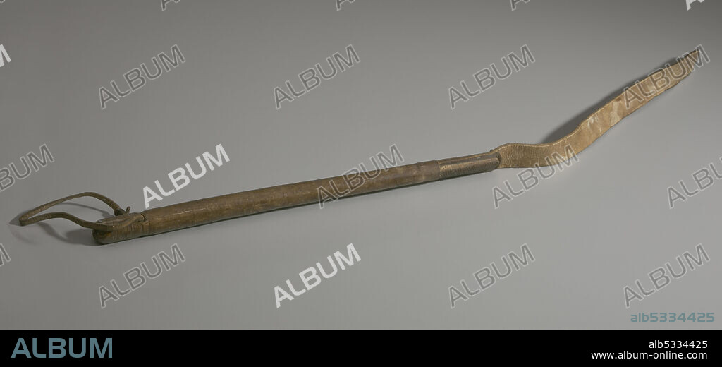 Wooden handle with hide lash and hide loop through opposite end for hanging storage. British politician Charles James Fox (1749-1806) oversaw a Foreign Slave Trade Bill that prohibited British subjects from contributing to the trading of slaves with the colonies of Britain's wartime enemies, thus eliminating two-thirds of the slave trade passing through British ports.