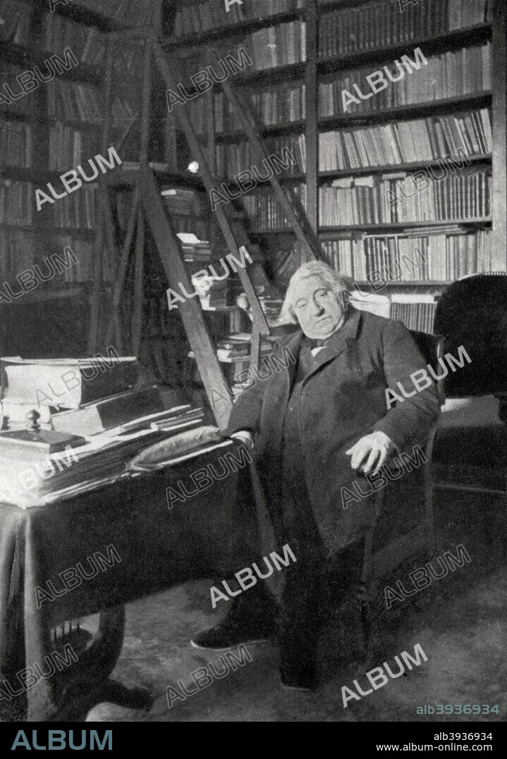 Ernest Renan, French philosopher and writer, 1890. A photograph from Album de Photographies dans L'Intimite de Personnages Illustres, 1860-1905, 3rd album, Editions MD, Paris.