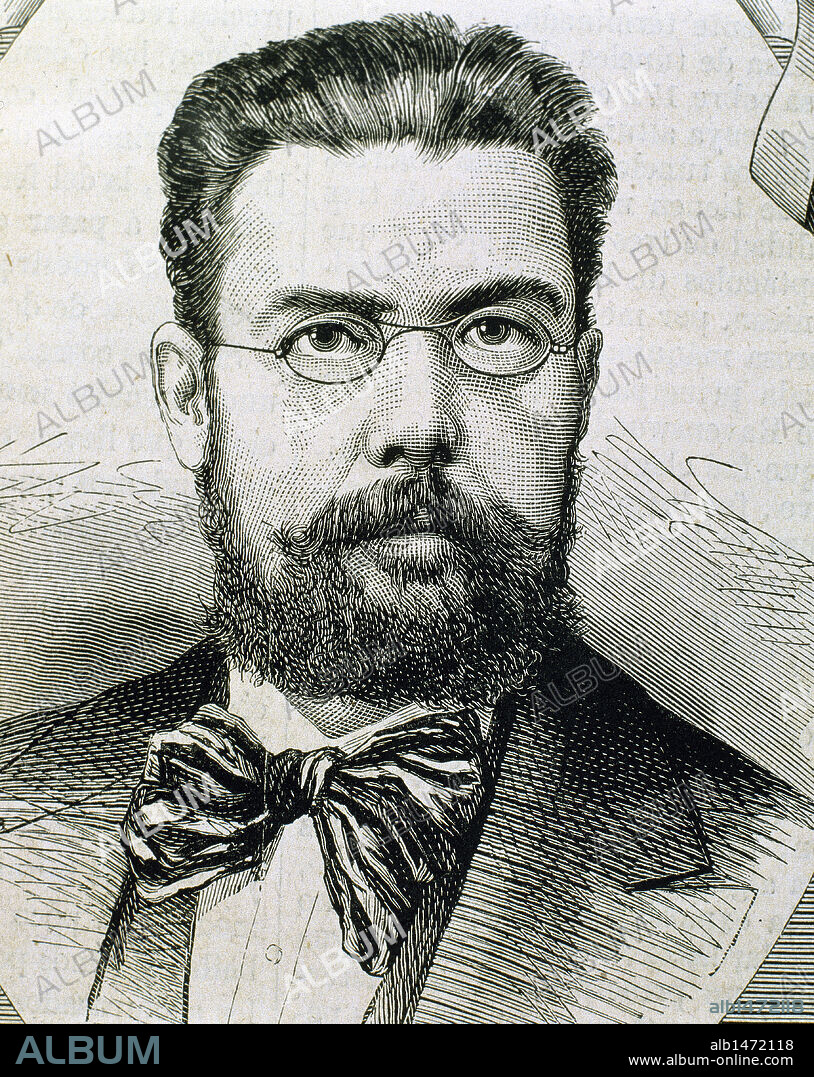 Francisco Perez Echevarri´a (1824-1884). Spanish writer. Engraving by Carretero in "The Spanish and American Illustration.".
