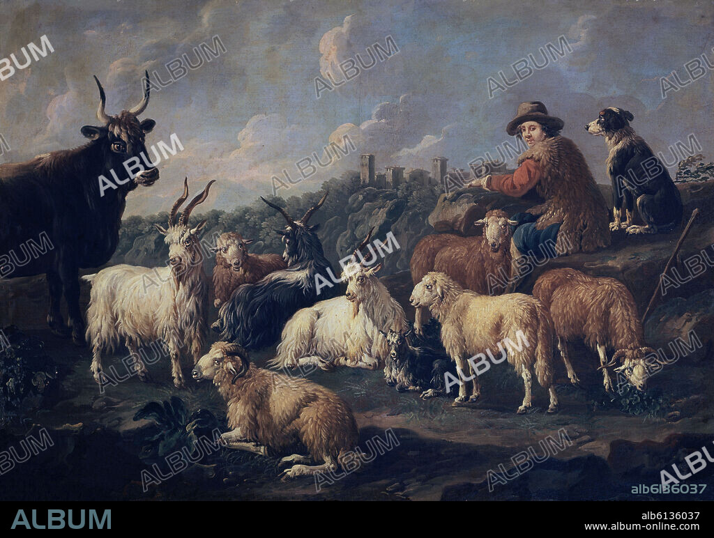 PHILIPP PETER ROOS. PASTOR CON GANADO - SIGLO XVII - OLEO/LIENZO - 94x130 cm - ESCUELA ALEMANA - NP 2208.