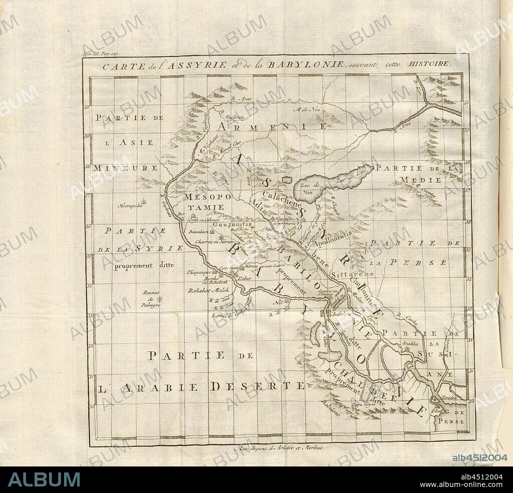 Karte of Assyria and Babylon, following this History, Map of the Assyrian Empire, Fig. 4, according to p. 148, Histoire universelle depuis le commencement du monde jusqu'à présent, traduite de l'anglois. Bd. 3. Amsterdam: Arkstée et Merkus, 1771.