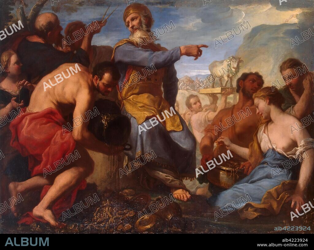 ANTONIO MOLINARI. 'Adoration of the Golden Calf'. Italy, Early 1700s. Dimensions: 163x217 cm.