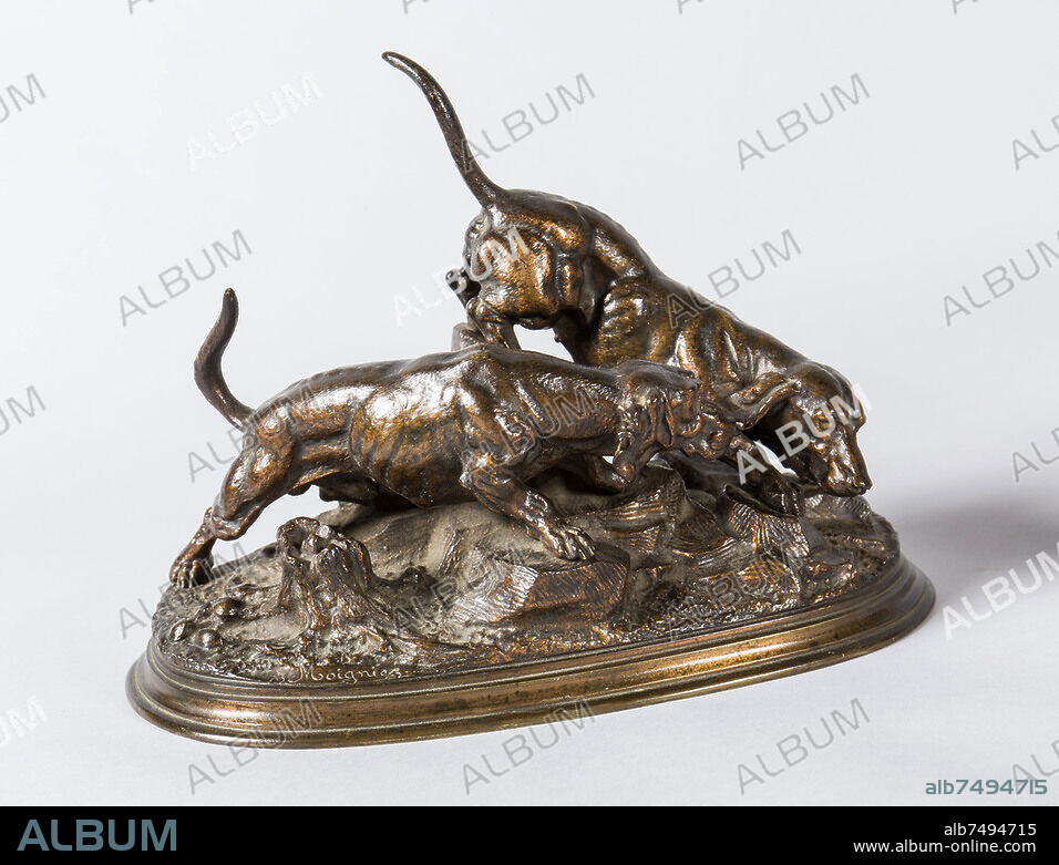 Jules Moigniez.(1835-1894)
Les chiens de chasse 
Bronze patine 
Fin XIXem siécle
Collection particulière.