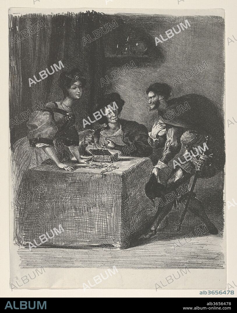 EUGENE DELACROIX. Mephistopheles presents himself to Martha (Goethe, Faust). Artist: Eugène Delacroix (French, Charenton-Saint-Maurice 1798-1863 Paris). Dimensions: 10 3/8 x 8 in. (26.4 x 20.3 cm). Series/Portfolio: Faust. Date: 1825-27.